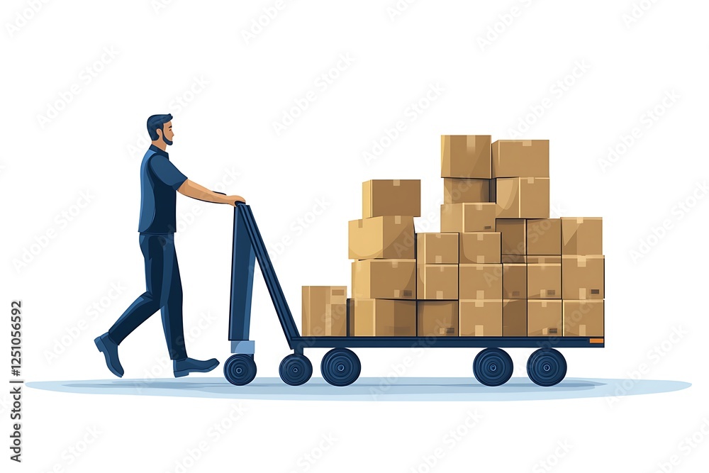 young delivery man push cart with package box young delivery man push cart with package box