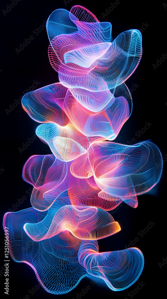 Obraz premium Soft neon lines forming abstract floral patterns