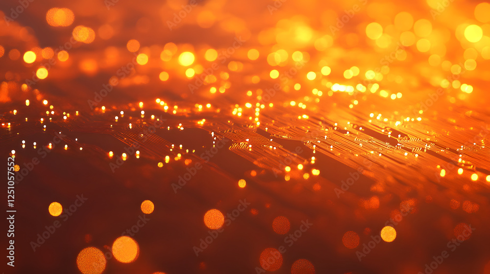 Naklejka premium an orange, glowing circuit board background with a bokeh effect
