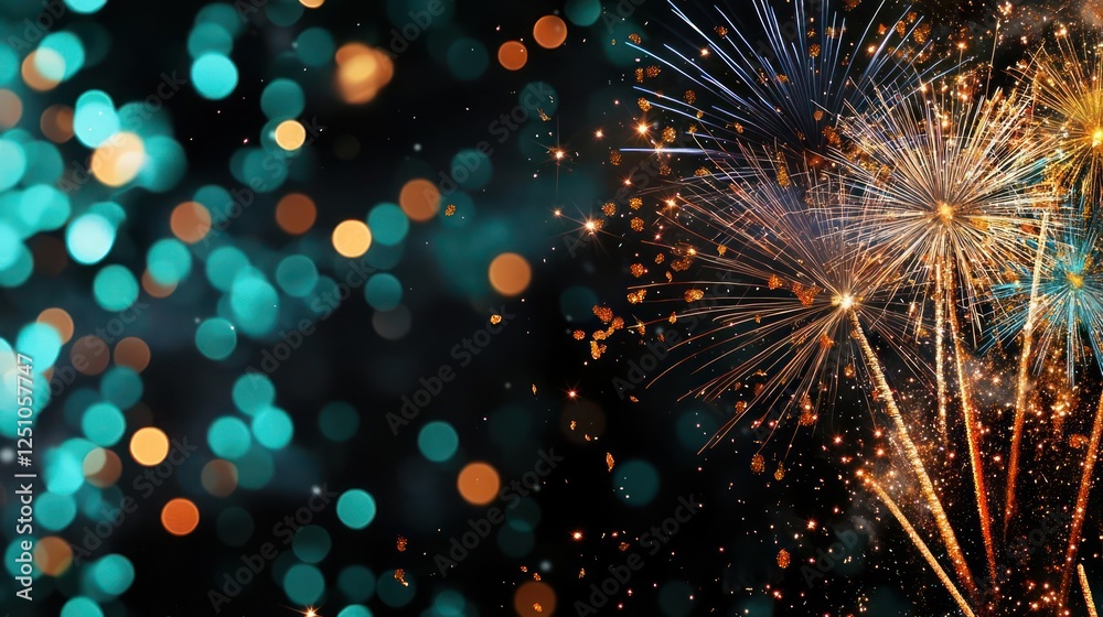 Obraz premium Colorful Fireworks Display Against Bokeh Background