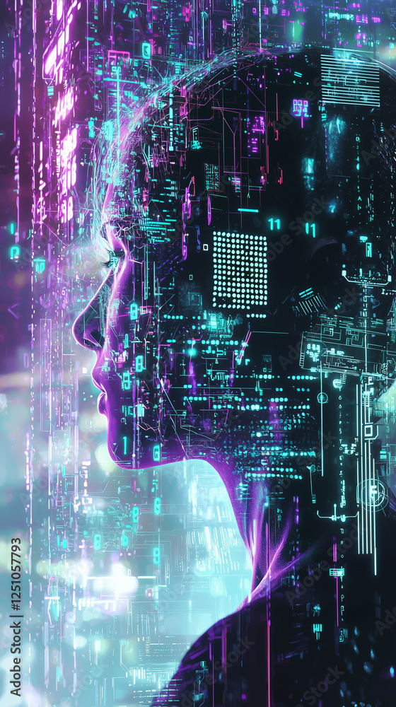 Fototapeta premium cybernetically enhanced person experiencing a next-generation AI interface 