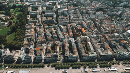 Aerial view of Geneva downtown, city in Switzerland