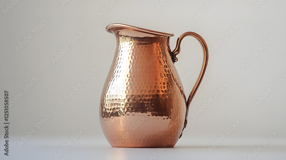 A large copper pitcher with textured details, set against a white background A large copper pitcher with textured details, set against a white background