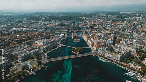 Aerial view of Geneva downtown, city in Switzerland