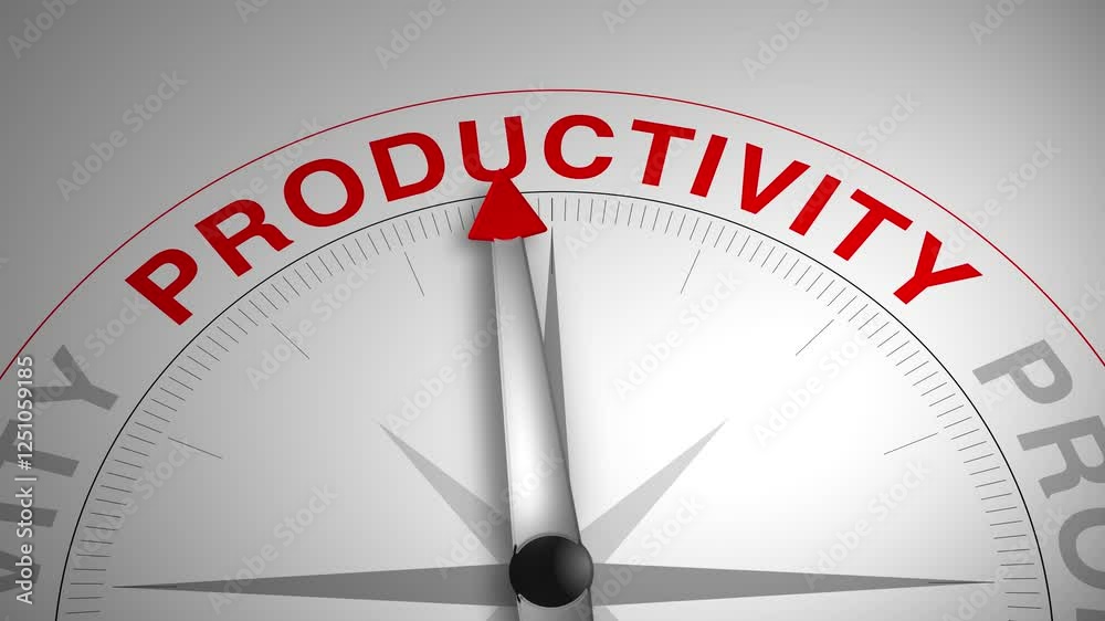 Productivity text or word with a gauge arrow on a compass, representing guidance and direction on a clean white background. Ideal for business, coaching, consulting, and concept Productivity text or word with a gauge arrow on a compass, representing guidance and direction on a clean white background. Ideal for business, coaching, consulting, and concept