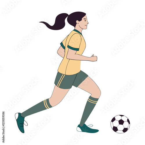 A female soccer player running with a soccer ball vector illustration