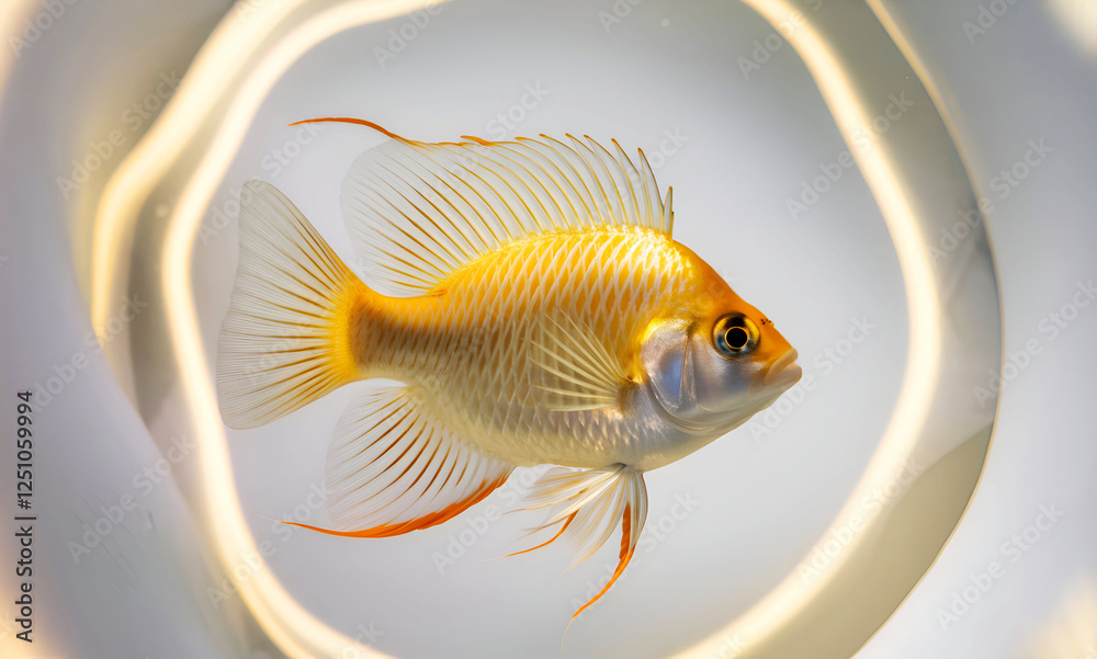 beautiful small golden-yellow fish. close up. conceptual digital art. Ai generated