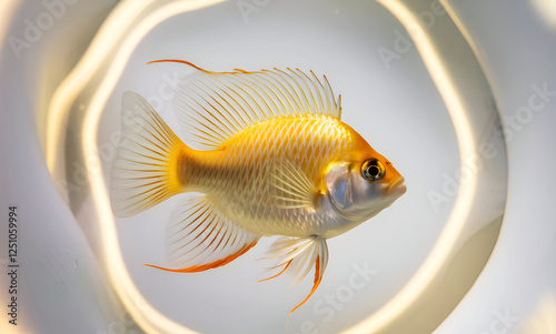 Obraz na płótnie beautiful small golden-yellow fish. close up. conceptual digital art. Ai generated w salonie
