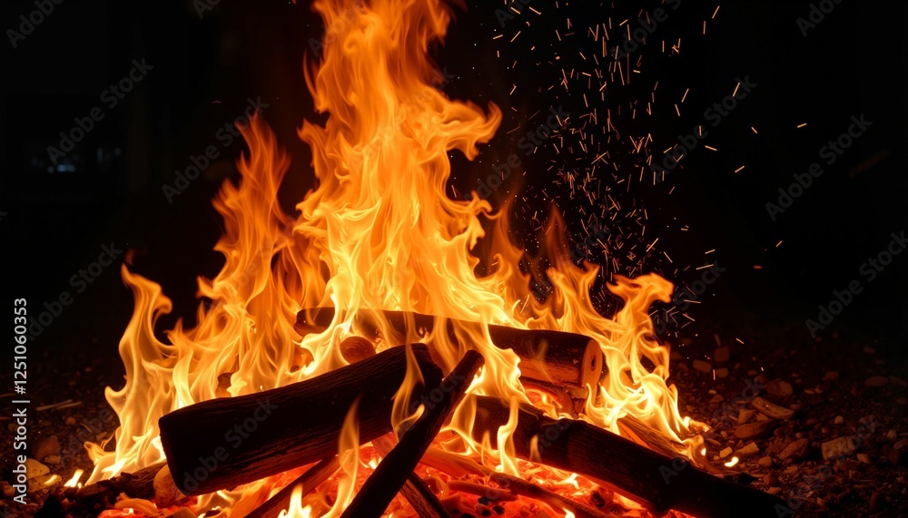 Campfire flames dancing against the darkness Campfire flames dancing against the darkness