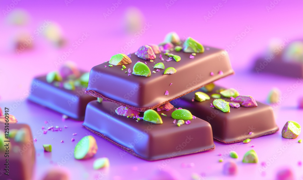 Experience the Decadent Delight of Luxurious Chocolate Bars Topped with Vibrant Pistachios in a Visually Stunning, Sweetly Tempting Presentation for Every Dessert Lover to Savor