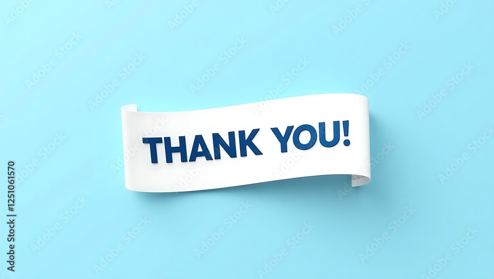 Minimalist 'THANK YOU!' design with a white curved banner on a light blue background. Bold, dark blue sans-serif text creates a modern and clean look of gratitude. Minimalist 'THANK YOU!' design with a white curved banner on a light blue background. Bold, dark blue sans-serif text creates a modern and clean look of gratitude.