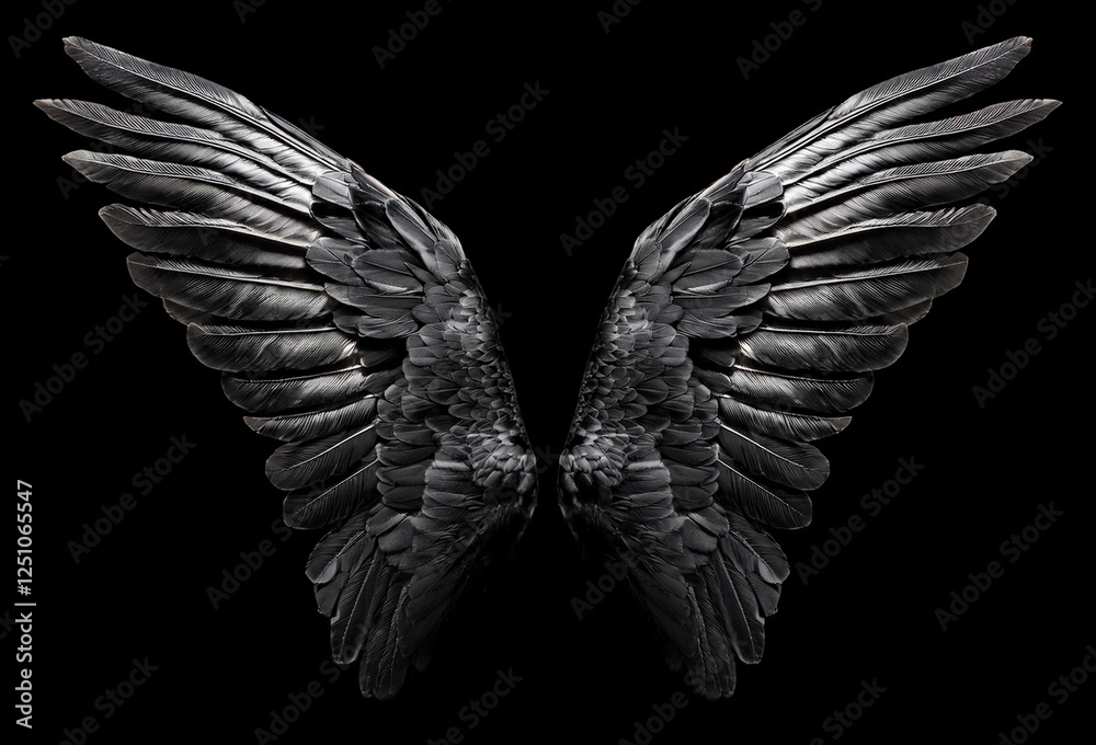 Naklejka premium 黒い翼。黒背景。（black wings on black background.） 