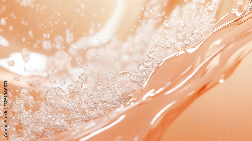 Elegant Close-Up of Water Bubbles and Liquid on a Peach-Colored Surface Elegant Close-Up of Water Bubbles and Liquid on a Peach-Colored Surface