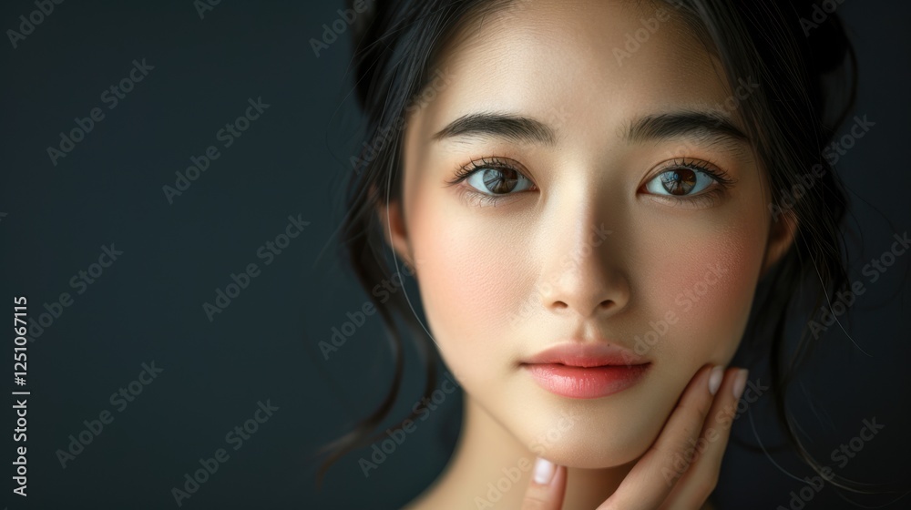 Fototapeta premium Professional beauty portrait for skin care products haircare body care woman self care, cinematic, floral copy space for ad promos cosmetic boho