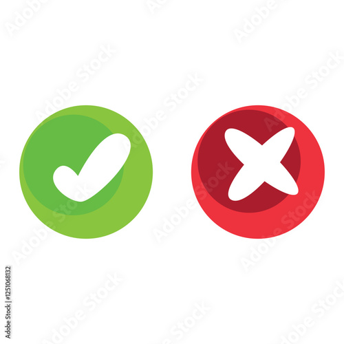A minimalist illustration showing a green and red icons . Represents approval and disapproval icons