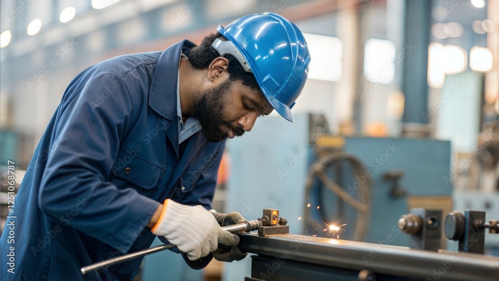 Portrait of Skilled Indian Factory Worker – A close-up of a worker using specialized tools in a manufacturing setting, showcasing precision. Portrait of Skilled Indian Factory Worker – A close-up of a worker using specialized tools in a manufacturing setting, showcasing precision.