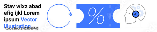 Circular arrow, percentage icon, and human head outline with AI element. Ideal for data analysis, artificial intelligence, automation, technology, decision-making, process optimization abstract line