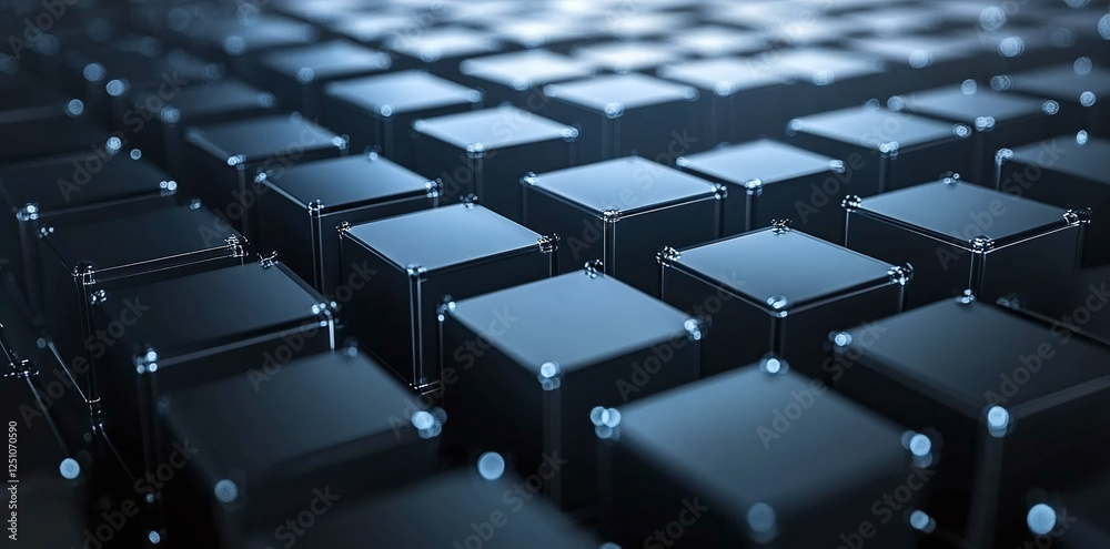 Abstract arrangement of dark cube shapes creating a futuristic, technological, and geometric design with a repetitive pattern. Minimalist, modern aesthetic. Abstract arrangement of dark cube shapes creating a futuristic, technological, and geometric design with a repetitive pattern. Minimalist, modern aesthetic.