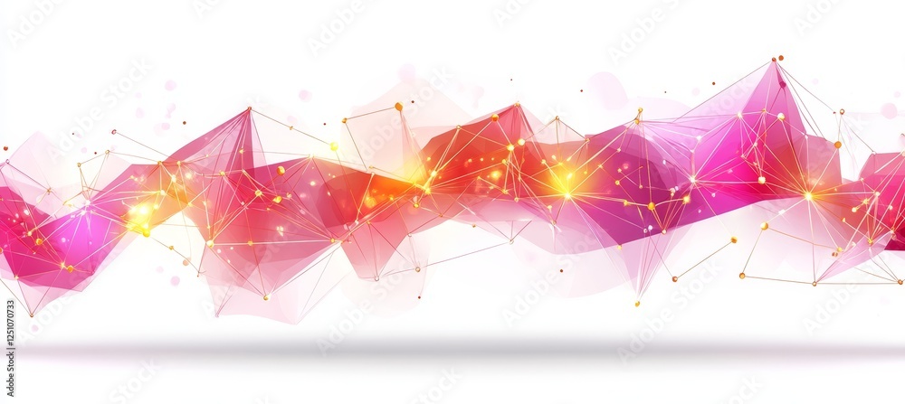 Vibrant Polygonal Connections With Illuminated Golden Dots On White Background, Vector Graphic. Vibrant Polygonal Connections With Illuminated Golden Dots On White Background, Vector Graphic.