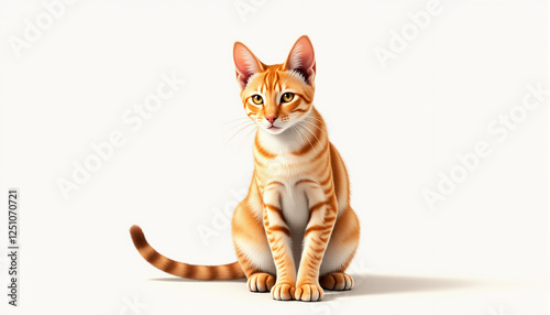 Contemplative Orange Cat Illustration Sitting on White Background