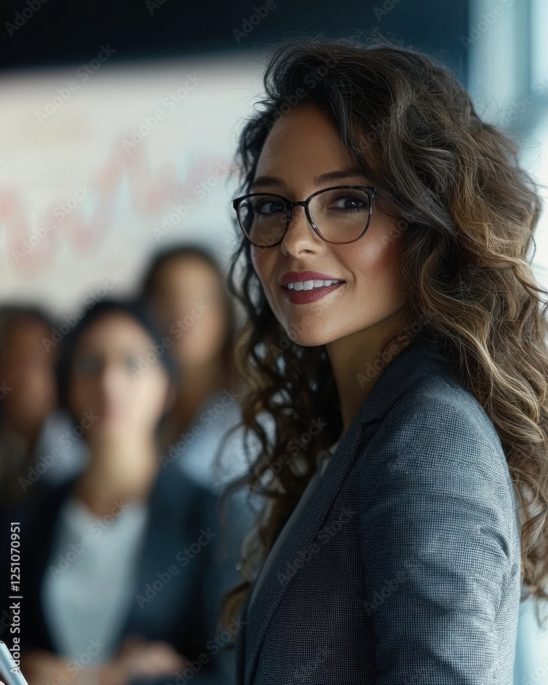 Smiling Woman in Glasses Capturing the Essence of Digital Communication in a Corporate Office Setting Smiling Woman in Glasses Capturing the Essence of Digital Communication in a Corporate Office Setting