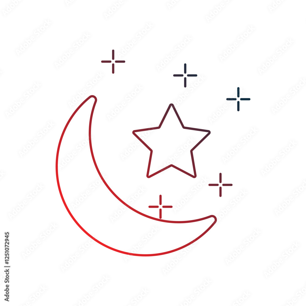 half moon gradient outline icon with white background vector stock illustration