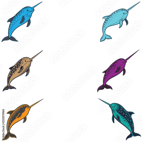 Narwhal bundle design art and illustrator eps
