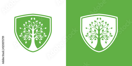  Logo icon plant roots and shield nature conservation. Leaf and shield logo design.