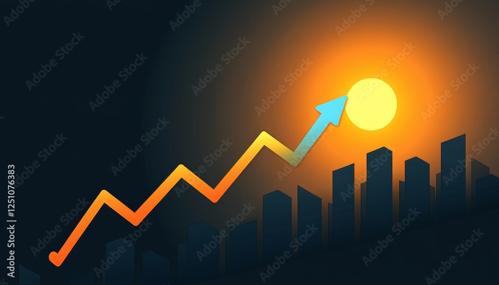 Dynamic Upward Trend A Graph Line Soars Towards a Bright Rising Sun, Reflecting Growth and Optimism Dynamic Upward Trend A Graph Line Soars Towards a Bright Rising Sun, Reflecting Growth and Optimism