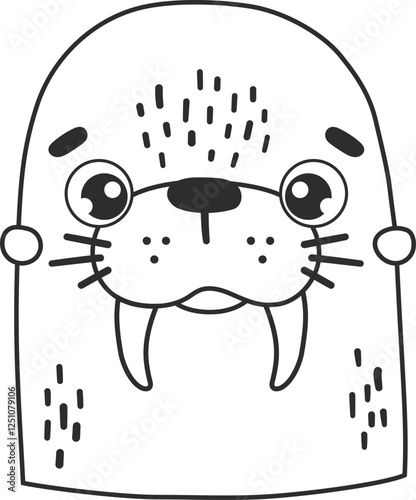 Polar line walrus animal isolated, cute arctic animal, kids illustration, cartoon vector