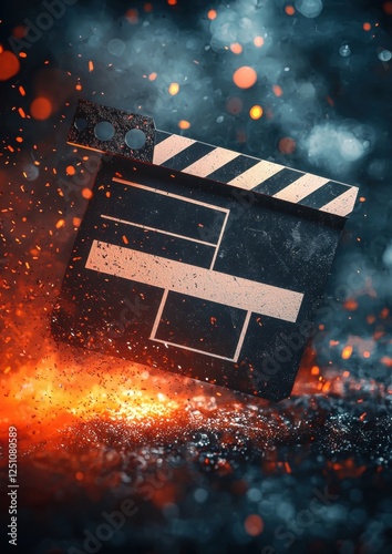 Digital illustration of a clapperboard, which is a type of film clapper board used in the movie industry.