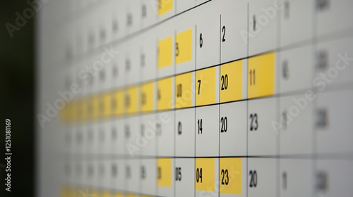Detailed calendar close-up displaying scheduled dates and events with vibrant colors, emphasizing important days and organized planning for effective time management