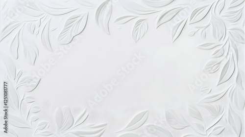Wallpaper Mural Decorative white leaves frame a central blank space; suitable for product promotion, text, or creative graphic content overlay Torontodigital.ca