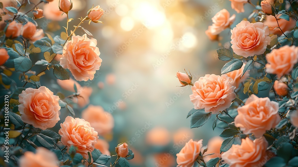 Top view photo of stunning small roses on a peaceful pastel beige background includes a blank white circle, perfect for advertisement or branding purposes. Top view photo of stunning small roses on a peaceful pastel beige background includes a blank white circle, perfect for advertisement or branding purposes.