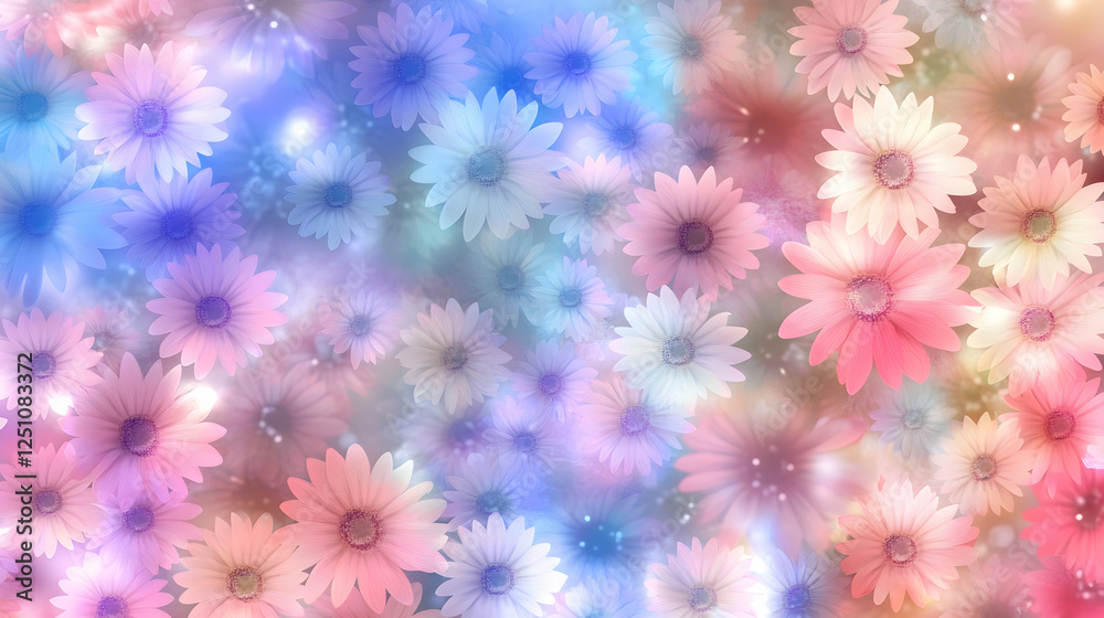 Floral Backdrop Blurred gerbera daisies background for spring design, website banner, wedding invitation, nature wallpaper, flower power theme