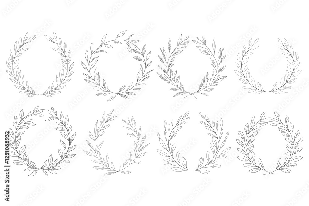 Set of foliage laurel wreaths for wedding invitations. Floral branch frames. Set of foliage laurel wreaths for wedding invitations. Floral branch frames.