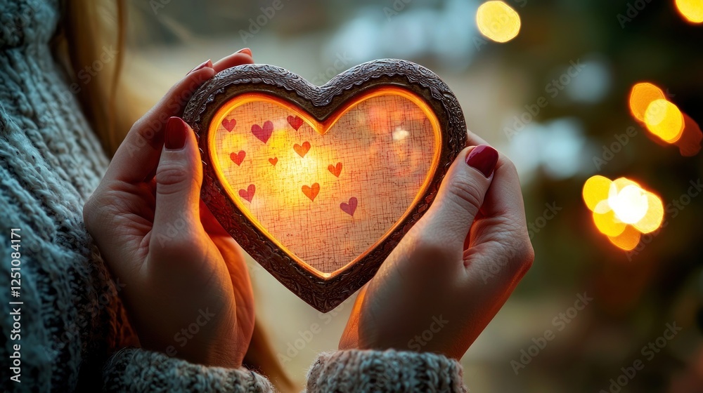 A romantic Valentine's scene with a couple's hands holding a heart-shaped photo frame, softly lit. A romantic Valentine's scene with a couple's hands holding a heart-shaped photo frame, softly lit.