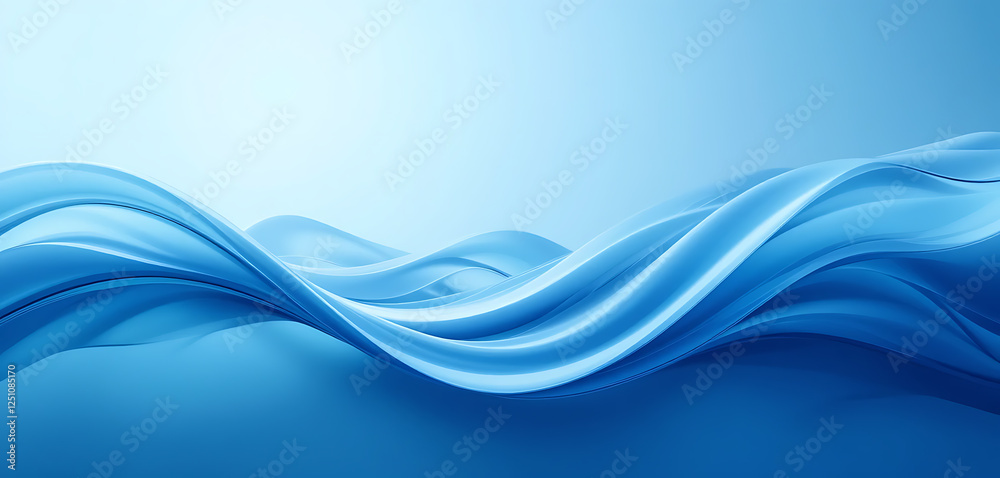 Obraz premium Smooth Blue Waves Flowing Gracefully Against a Clear Sky Background, Symbolizing Fluid Motion in a Serene Setting