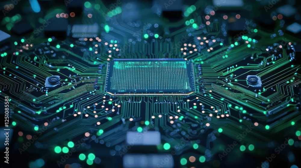 Close Up Abstract Circuit Board With Glowing Lines Close Up Abstract Circuit Board With Glowing Lines