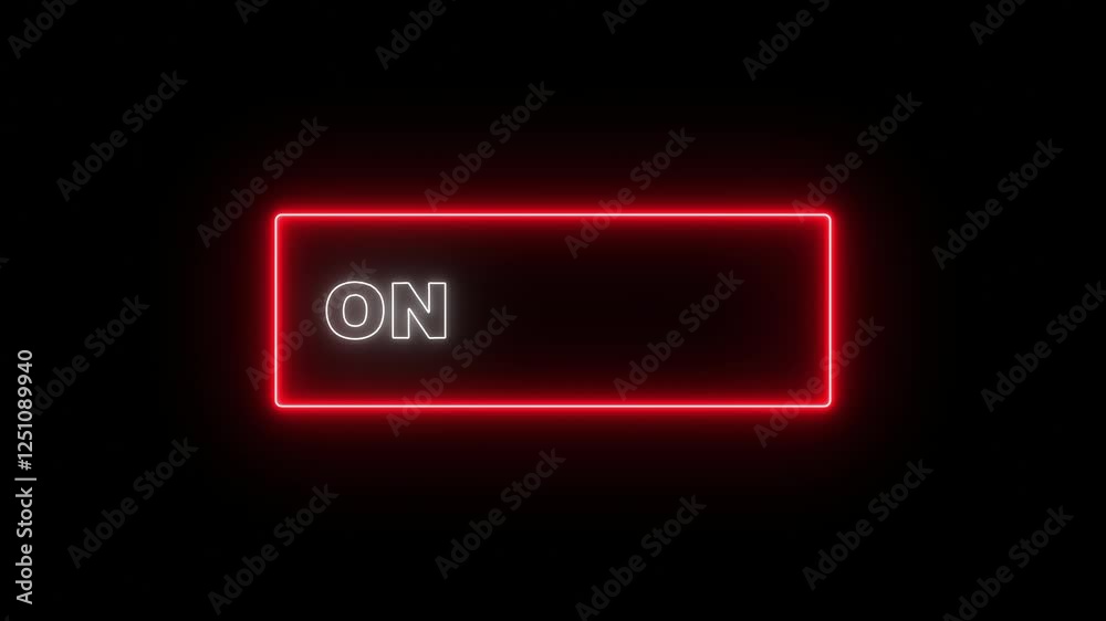 off and on text animation On, off and on icon. 3d infographic design template and marketing icons in PNG format neon line pattern artifacts switch off turn on dark black display background.