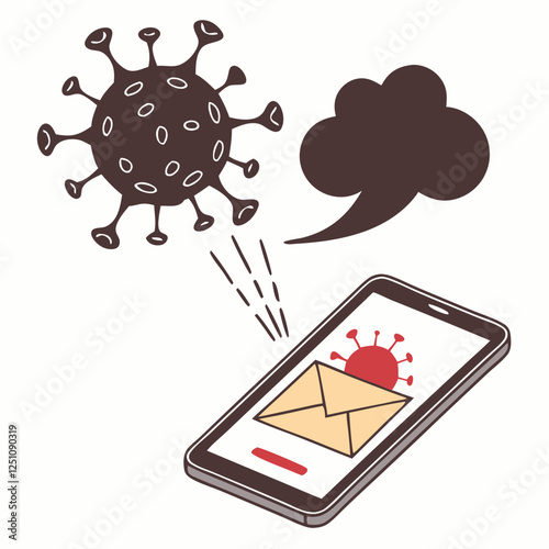 viruses spread out from infected email inside smartphone