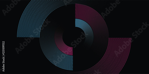 Abstract background techno red blue lines overlap on dark space layer with circle effect decoration. Modern graphic design element line style concept for banner, flyer, card or brochure cover eps 10