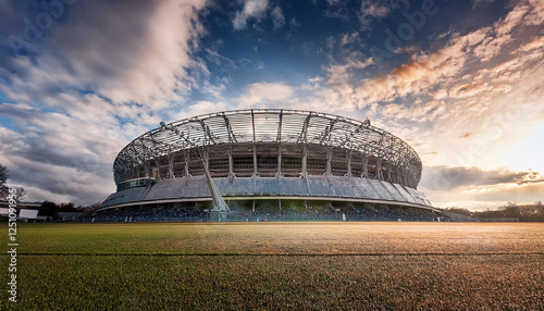 Obraz na plátně captivating low angle view of wembley stadium with noise effect in afternoon lig