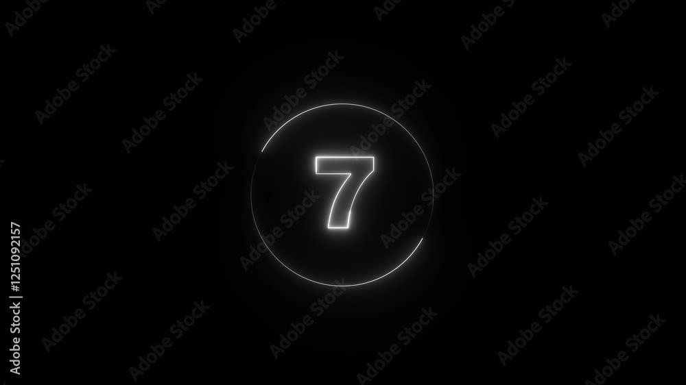 15 second countdown timer animation with neon number text glowing from 15 to 0 with interesting circle animation. Top ten countdown animation text , neon light numbers from 15 to 0