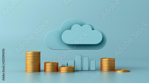 Cloud icon with stacked coins representing digital finance and investment strategies