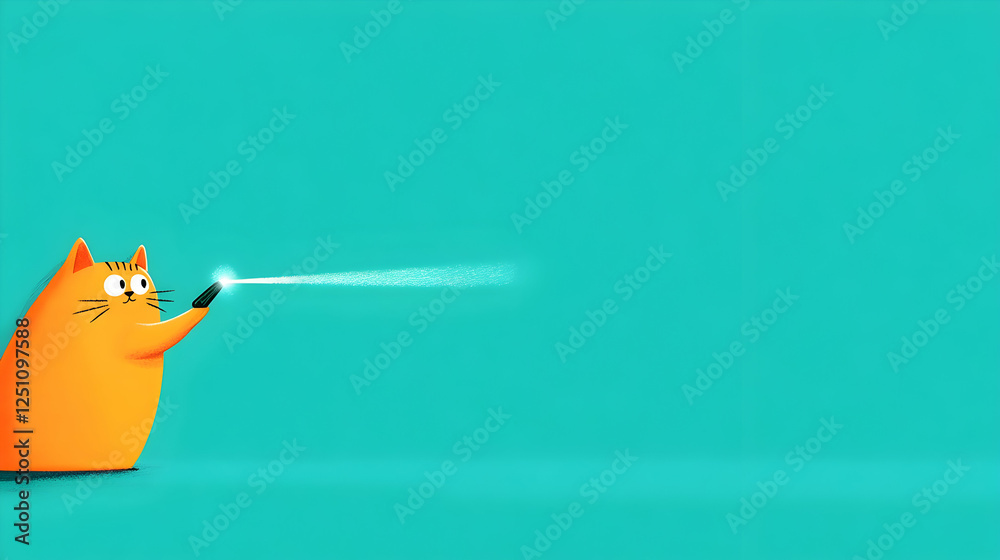 An orange cat playfully interacts with a spray can, splashing vibrant colors on turquoise An orange cat playfully interacts with a spray can, splashing vibrant colors on turquoise