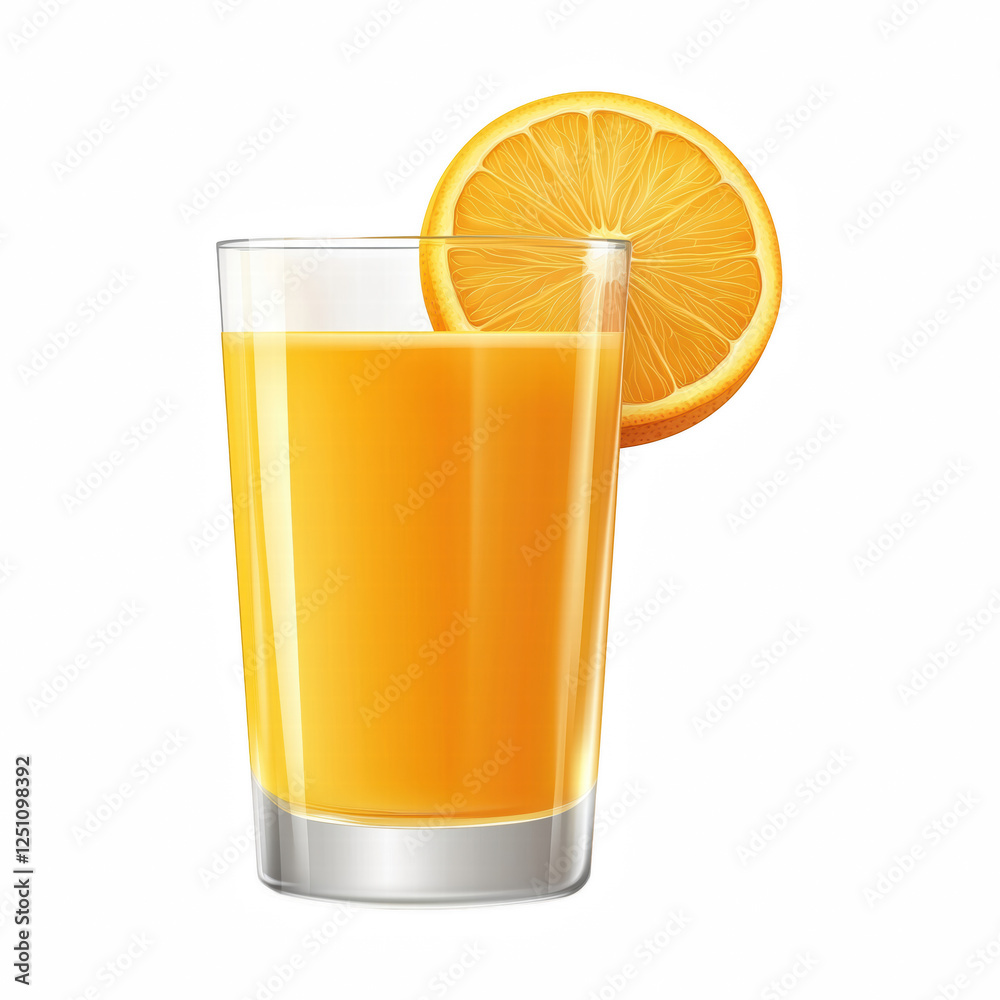 Realistic glass of fresh orange juice with bubbles and sliced orange, isolated on transparent background. Generative Ai. Realistic glass of fresh orange juice with bubbles and sliced orange, isolated on transparent background. Generative Ai.