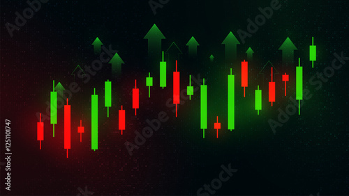 Stock Market Growth Illustration with Increasing Graph Going Up.  Stock Market Crash Illustration with Decreasing Graph Going Down. 