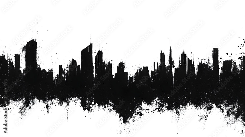 Fototapeta premium Dramatic Silhouetted Skyline of Futuristic City in Monochrome Urban Landscape