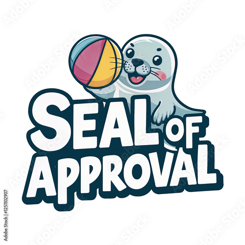 a cartoon seal holding a beach ball with the text SEAL OF APPROVAL prominently displayed in large, bold letters underneath the seal. Transparent background